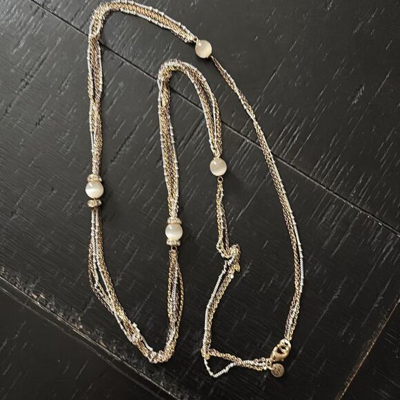 Loft Multi Chain Multi Tone Chain Moonstone Long Necklace - Picture 1 of 9